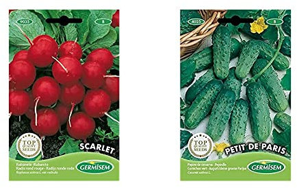 Germisem Scarlet Semillas de Rábano 15 g (EC9035) & Petit de Paris Escabeche Semillas de Pepino 3 g, EC4025