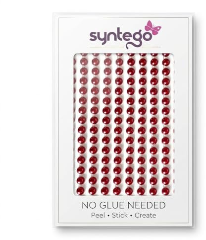 Syntego 400pcs 6mm Self Adhesive Pearls – Flat Back Pearl Stickers for Crafts, Scrapbooking & DIY – Craft Embellishments for Cards, Decorations, Art Projects (Burgundy Red)