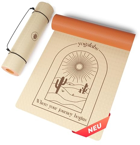 YOGALABS® Premium Yoga-Matte ECO TPE 185x60x0,6cm Beige - Yogamatte, Gymnastikmatte, Sportmatte rutschfest, nachhaltig, schadstofffrei - Fitness-Matte & Pilates-Matte groß für Zuhause antirutsch