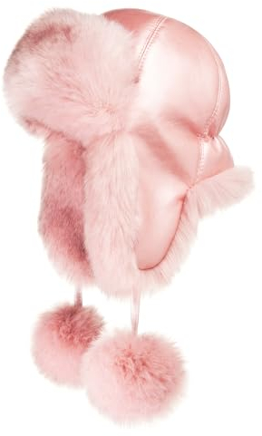 Futrzane Fliegermütze - Schapka Uschanka Damen - Fell Trapper Mütze aus Leder (One Size, Rosa - Rosa Siberian)