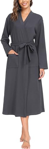 Sopesil våffelmorgonrock, dambadrock, unisex, badrock, kimono, v-ringad, morgonrock för spa, hem och hotell S–XXL, Mörkgrå, L
