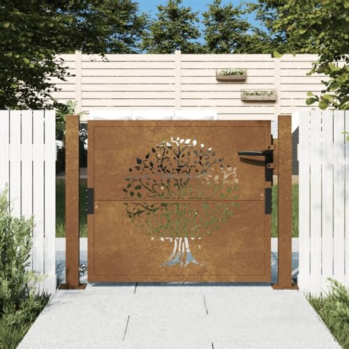 Cancello da Giardino 105x80 cm in Acciaio Corten Design Albero-HOME