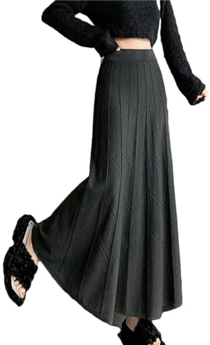 REHJJDFD Women's A Line High Waist Knitted Long Skirt Fall Winter Thick Warm Maxi Skirts Dark Gray One Size