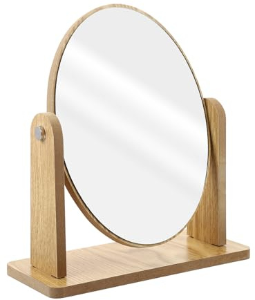 Beavorty Holzspiegel Schminkspiegel Tischspiegel Oval Drehbar Kompakter Kosmetikspiegel Für Schlafzimmer Und Make-up Tisch 9.45X8.66X3.54 Zoll