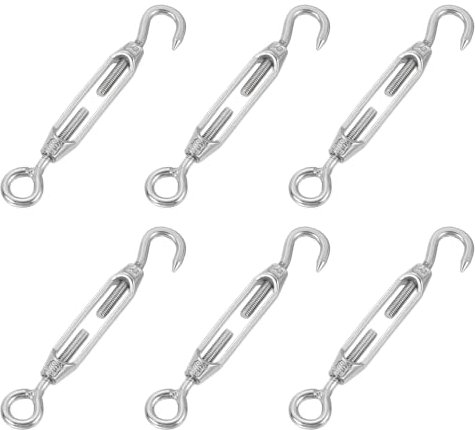 QUARKZMAN 6Pz Tenditori a Gancio e Occhiello M4 Tensionamento Fune Metallico, Tenditore Cavo Regolabile con Tenditore in Acciaio Inossidabile 304 Navigazione Ombreggiante, Stendibiancheria