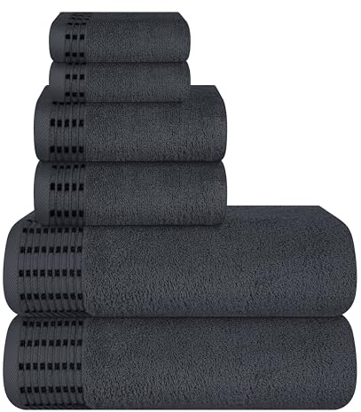 MALLONI Home Ultra-weiches 6er-Pack Baumwoll-Handtuch-Set, enthält 2 übergroße Badetücher 70 x 140 cm, 2 Handtücher 40 x 60 cm und 2 Waschbetten 30 x 30 cm, Holzkohle Grau