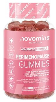 Perimenopause Gummies - Suppléments pour la Périménopause & Menopause - avec Trèfle Rouge, Sauge, Zinc, Ashwagandha, Vitamine B6 - Sans Sucre & Sans Hormone - Équilibre Hormonal - Novomins