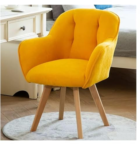 Drehsessel aus Stoff, Akzentstuhl, Esszimmerstühle, Schreibtischstuhl, ohne Räder, mit stabilen Holzbeinen für kleinen Raum, Samtsessel, Club, Freizeit, Gäste, Lounge, Polsterstuhl (gelb)