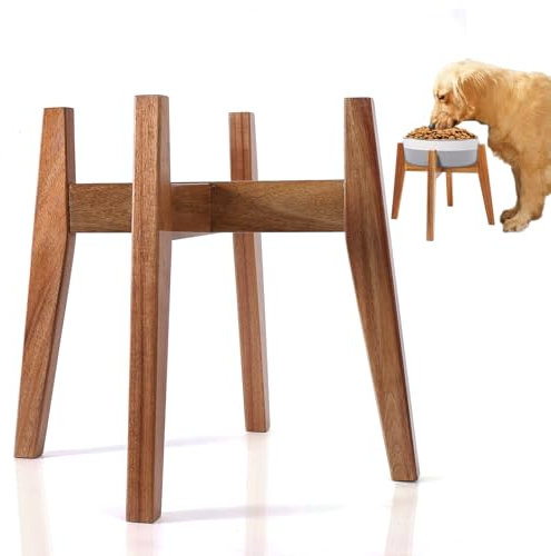 RAINBLELAND Elevated Dog Bowl Stand, Xlarge Raised Dog Bowl Station for Large Breed Pets, Dog Bowl Holder Fits Up to 11-inches Diameter Bowl, for Water Fountain and Dishes, Acacia Wooden, Stand Only