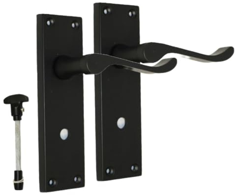Epsom Door Handle Black Bathroom Door Handle with Privacy Lock Set - Victorian Style Internal Thumb Turn Latch for Interior Doors Matt Black Door Handles Back Plate 150 x 42mm Door Handles Set