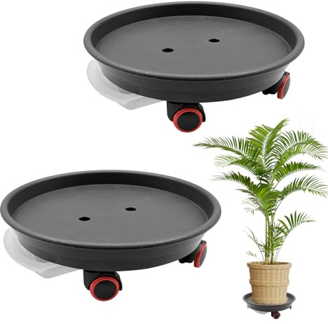 LYFJXX Pflanzen-Caddy mit Rädern, Tragkraft 36,3 kg, 30 cm, Pflanzenständer, robuster Pflanzenwagen mit Wasserbehälter, Dunkelgrau, 2 Packungen