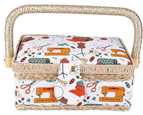 Respicefinem Nähkorb 25 0 x 16 0 x 10 0 cm Haushalt Nähkästchen mit Knitterfreiem Polyesterstoff Blumendruck Design Starker Verschleißfestigkeit Bequemer Griff für Faden Nadel Sche