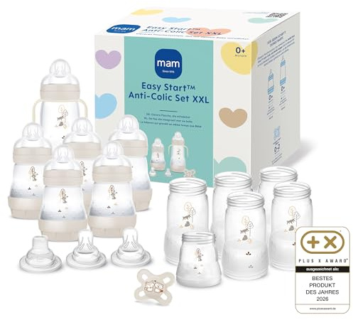 MAM Easy Start, set di biberon anti-colic, XXL, con ciuccio, bottiglie, tettarelle e altro ancora, set regalo per bambini, dalla nascita, beige