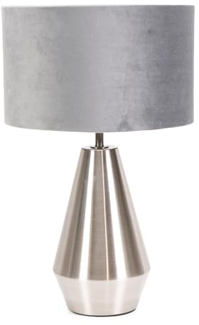 ValueLights | Silver Metal Touch Dimmer Table Lamp with Grey Velvet Shade | Home Décor, Bedside & Desk Lamp