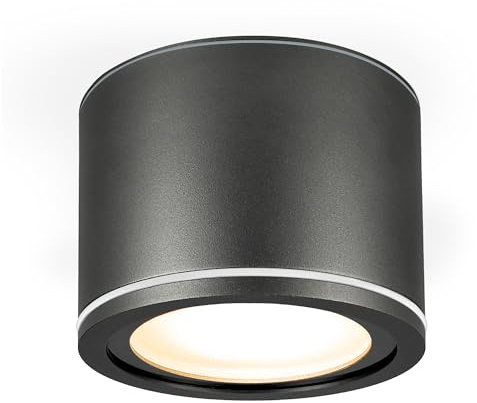 EDO Aufbauspot IP54 Deckenspot Matt Anthrazit Flach & Rund - Ø90*60mm Deckenleuchte mit 6W LED GX53 230V Warmweiß 3000K, Aufbauleuchte für Bad Badezimmer Wasserfest, Aufbaustrahler Aluminium