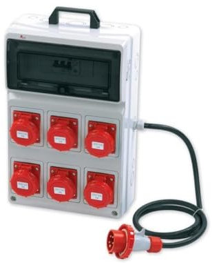 Quadro ASC portatile, 9KW 400V, IP65, 6 prese 3P+T 16A, spina 3P+T 16A, con magnetotermico differenziale - Rosi 2280