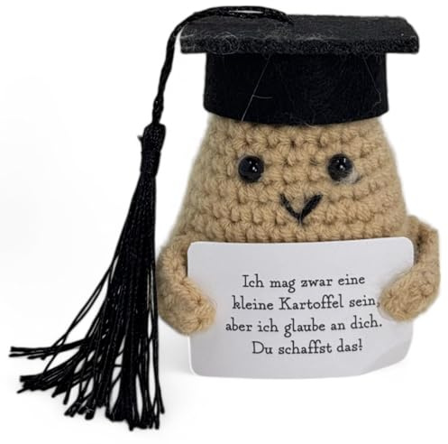 MIJOMA Glücksbringer Positive Friends – handgefertigte Häkelfiguren mit motivierenden Botschaften, ideal als Mitbringsel Wegbegleiter Mutmacher (Diplom - Du schaffst das)