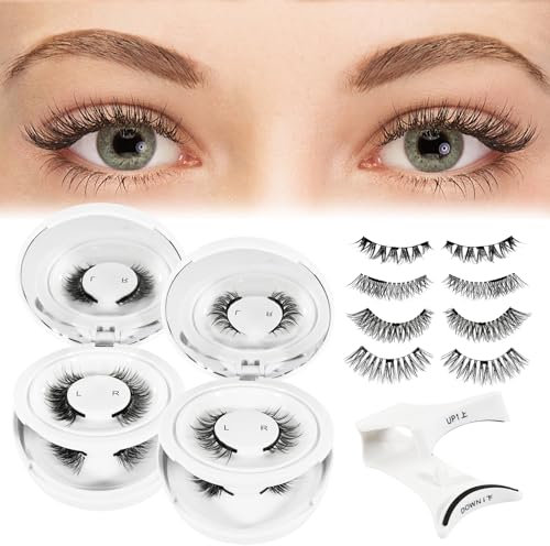 IHONYI Magnetic Eyelashes, 4 Pairs Reusable Magnetic Eyelashes with Applicator, Magnetic Lashes without Eyeliner Natural Look, No Glue Remover Needed Magnetic Lash Kit Easy to Wear and Remove