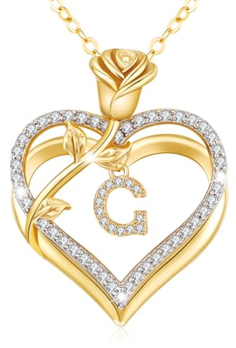 llyish Halskette Damen Gold A-Z Buchstaben Kette Herzkette Schmuck Damen | Personalisiert Buchstabenkette Geburtstags Geschenke für Frauen Frau Freundin Mama Valentinstag Muttertag Weihnachten