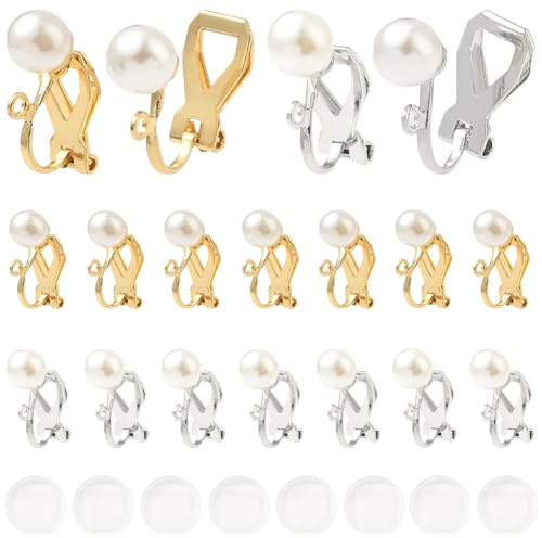 SUNNYCLUE 1 Box 24 Stück Goldene Ohrring Konverter Clip Ohrring Konverter 304 Edelstahl Ohrclips Mit Goldenen Und Silbernen Perlen Nicht Durchstechend An Befunden Komponenten Für Die Schmuckherstellun