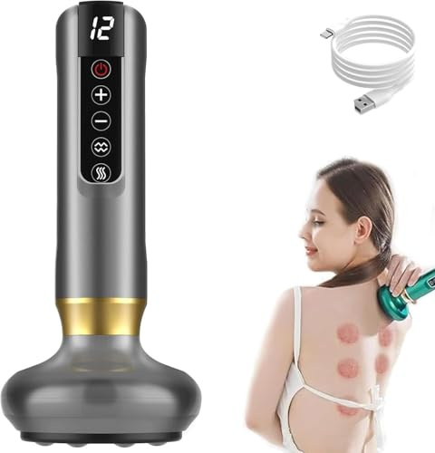 Cellulite Massagegerät, Schröpfgerät mit 12 Intensitätsstufen & 12-stufiger Rotlichtheizung, Massage Anti Massagegeräte Handmassagegerät für Bauch, Taille, Arme, Beine, Gesäß