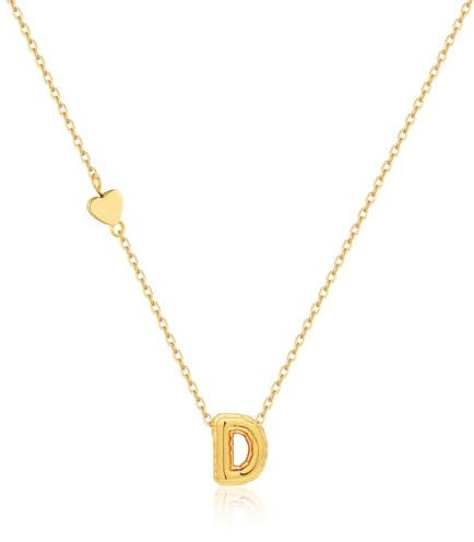 HolidayQbee Cadena de Oro con Letras para Mujer Collar Dorado con Colgantes de Letras y Diseño de Corazón – Collar de Joyería Personalizada para Mujeres – Regalo para Damas, Cobre, No es una piedra