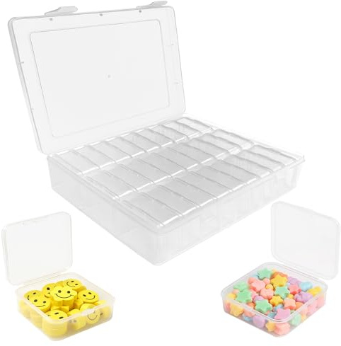 kaiyaya 30 cajas de almacenamiento pequeñas, 5,5 x 5,5 x 2 cm, cajas clasificadoras para piezas pequeñas, de plástico transparente con tapa, caja de almacenamiento pequeña para piezas pequeñas, perlas