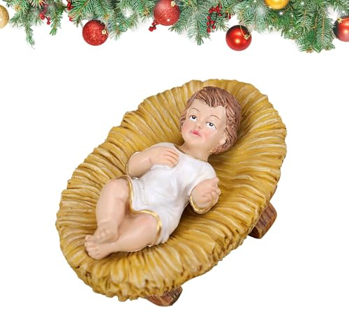 Woalopted figur av Jesus i krubban, krubbfigur – Jesus Christubarnet, Jesuss in the spjälsäng för kristna julkrubba för födelsedag