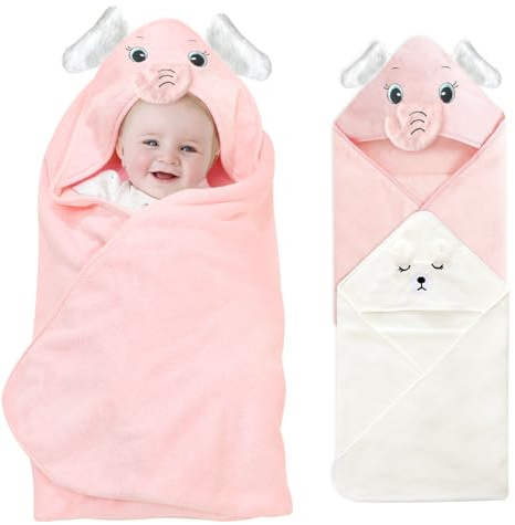 NHTJTHE asciugamani per bambini, con cappuccio, morbido e super assorbente, asciugamano da bagno per bambini, a forma di animale carino, orsetto bianco, gatto rosa (2, Elefante rosa)