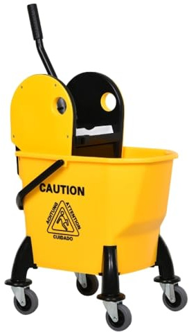 25L Mop Bucket With Wringer Yellow Commercial Cleaning Bucket With Wheels And Handle For Floor Cleaning Home Office Janitorial Use