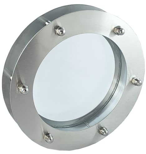 Bullauge flach 230 mm Edelstahl Inox Glas transparent Hutmuttern | Innentüren, Edelstahlringe, maritime Atmosphäre, Edelstahlmuttern, Türstärke 40 mm, portholes.bullaugen