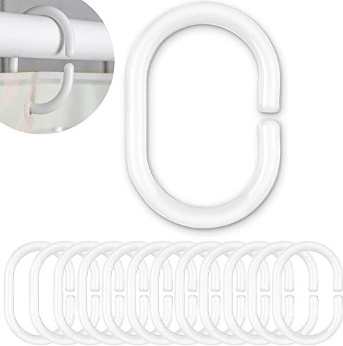 Duschvorhang Ringe, 12 Stück, in Weiss, Ø 4,6 x 2,9 cm innen, für Duschvorhangstangen, aus stabilem Kunststoff, weiße Duschringe, Ringe Dusche Duschvorhang, Duschvorhangringe, Duschhaken C-Ring Bad
