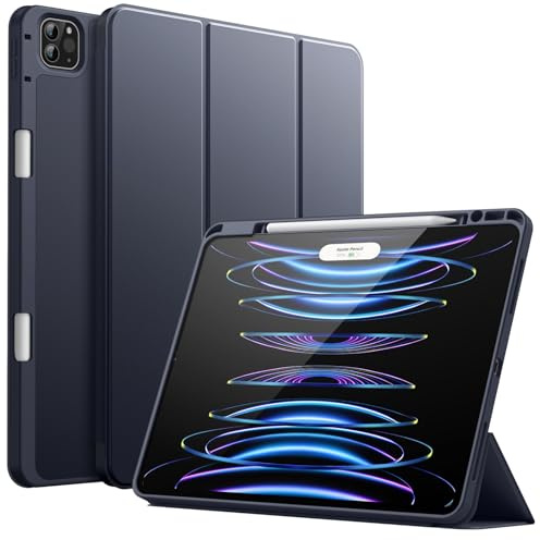 JETech Hülle für iPad Pro 12,9 6./5. Gen (2022/2021), Navy | Weiches TPU, Pencil Holder, Dreifach-Ständer, Auto Schlafen/Wachen, Stoßfestes Leichtdesign, Unterstützung Pencil Aufladung