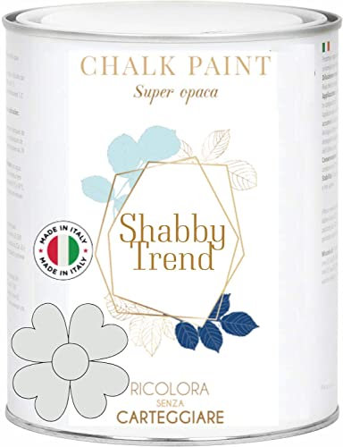 GENERICO SHABBY TREND® CHALK PAINT Pittura Shabby Chic Vintage Mobili Pareti Extra Opaca 120 VARIANTI (375ml, GRIGIO PERLA)