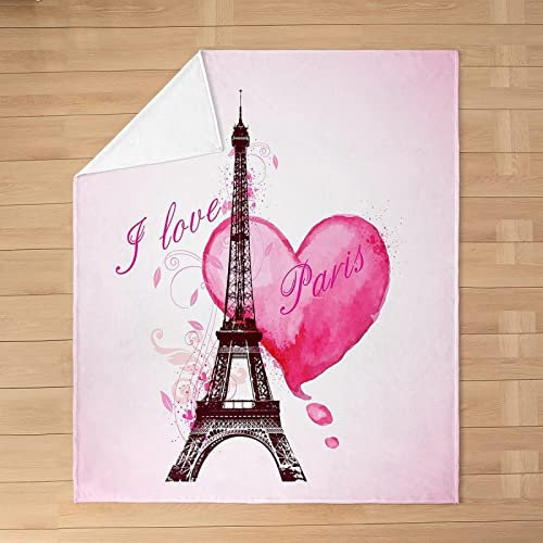 Kuscheldecke Paris Flanell Fleecedecke 150x200, 3D Turm Wohndecke Pinkes Mädchen Sofadecke Couchdecke Tagesdecke Flauschig Weiche Mikrofaser, für Bett & Sofa