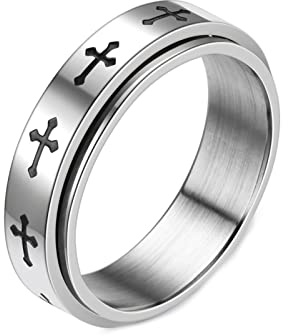 Mesnt Ring Edelstahl Damen, 6MM Kreuzmuster Einfacher Bandring Für Anti-Angst Silber Größe 54 (17.2)