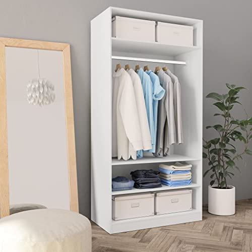 Makastle Kleiderschrank für Kleidung, Schrank zum Aufhängen von Kleiderbügeln, Garderobenständer mit Hängestange und kleine Fächer, Kleiderständer Garderobe Kleiderstange stabil für Schlafzimmer Flur