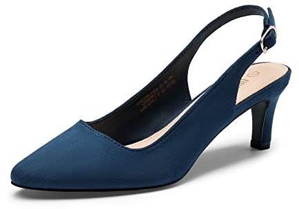 DREAM PAIRS Womens Slingback Sandals Pumps Pointed Toe Dress Party Court Shoes Ladies Kitten Heel Wedding Shoes SDHS2234W-E,Size 7,Navy-Suede,SDHS2234W-E