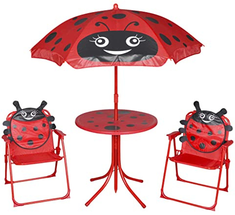 DCRAF Home Products Bistro-Set für Kinder, mit Sonnenschirm, Rot, 3-teilig