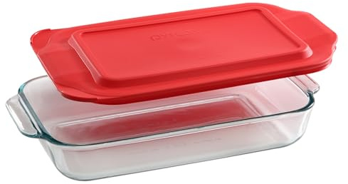 Pyrex Basics 2 QT Glass Baking Dish with Lid, Tempered Glass Baking Dish
