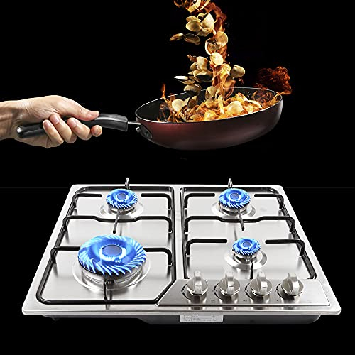 Gaskochfeld 4 Flammig,Gas Stove Edelstahl,Gaskocher für Erdgas und Propangas, Gas Herdplatte 4 Flammen,für Das Häusliche Oder Gewerbliche Kochen In Haushalten Oder Restaurants