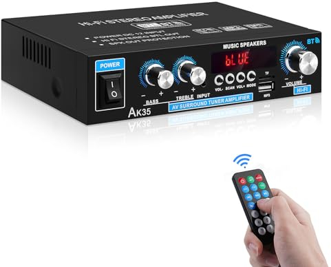 HiFi Stereo Audioverstärker AK35 Bluetooth 5.0 Digital Mini-Verstärker RMS 2.0-Kanal 30W x 2 HiFi-Leistungsverstärker mit Bass & Treble Tuner für Heim-Lautsprecher