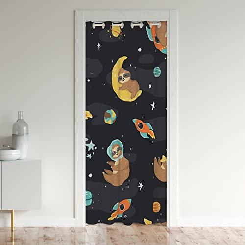 Loussiesd Sloth Doorway Curtain Privacy Universe Sloth Astronaut Doorway Curtain Privacy Outer Space Entryway Mat Indoor Room Divider Curtain Cover Blackout Curtain 150x203cm 1 Panel