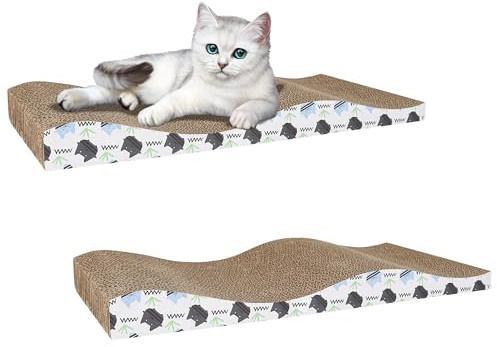 OMATSBEH 2 Pack Cat Scratcher Pad & Board - Cardboard Nest & Sleeping Scratcher for Indoor Cats (2 Pack Grey)