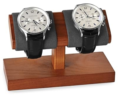 Oirlv Luxury Dark Grey Watch Storage Stand Wooden Base with Soft Microfibre Surface Dual Watch Storage Holder Gift for Watch Lovers