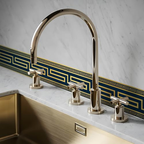 funlife Frise de papier peint à motif clé grecque bleue et dorée de 10 m, bordure murale décorative vintage, moulure à décoller et à coller, décoration d'intérieur, chambre à coucher, salon, PVC greca