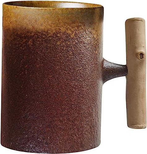 SwePer Boccale di birra in legno, boccale di birra nordica, bevanda in ceramica ruggine for latte e birra, stile C1 360 ml