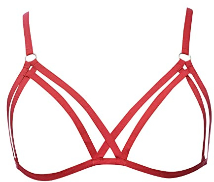 Push Up BH Nippel Büstenhebe Offen Harness Sexy Bra Damen Ouvert Top Oberteil Rückenfrei Reizwäsche Dessous Erotik Reizwäsche Kostüme Strap BH Punk Gothic Dance Party Kostüm 01 Rot One Size