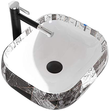 Standwaschbecken, Badezimmerwaschbecken, Keramikwaschbecken, einfaches Badezimmerwaschbecken, Badezimmer-Waschtisch, Schwarz-Weiß-Grau-Stil, Geschenk