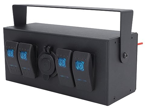 UPQRSG 4 Gang Wippschalter, 12 V Panel, DC 12 24 V Ein Aus Kippschalter Box mitZigarettenanzünder Anschluss Hintergrundbeleuchtung, Wasserdichtes Wippschalter Panel Aus Aluminiumlegierung für Boote